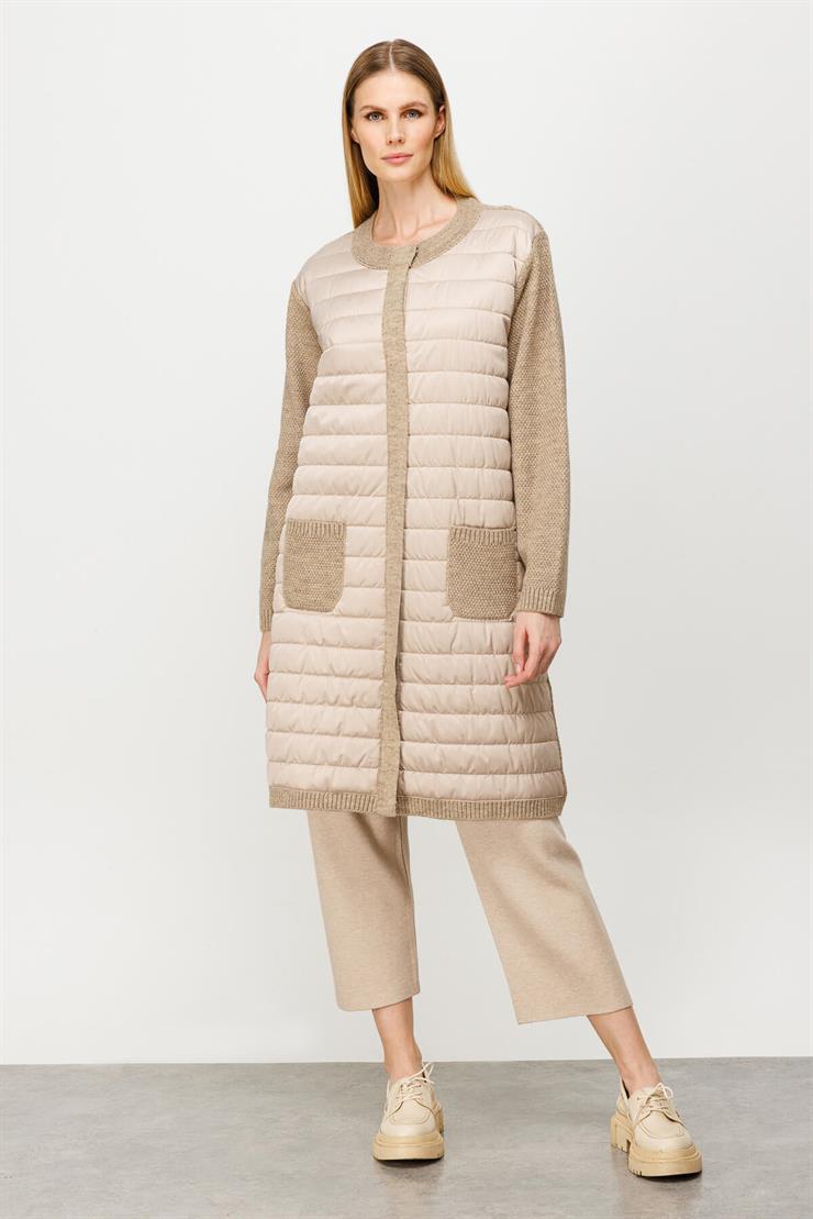 Kapitone Uzun Triko Hırka-Vizon