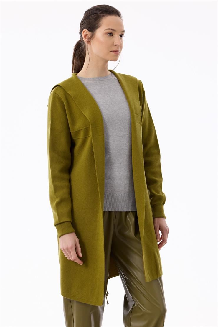 Kapüşonlu Triko Hırka LIME