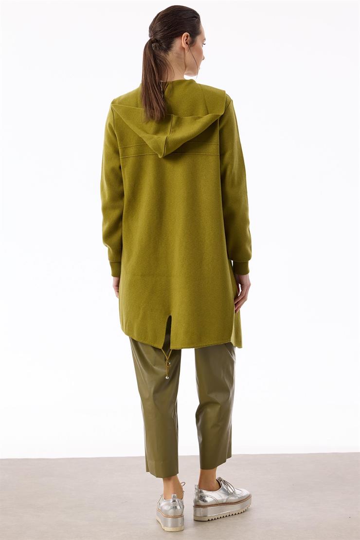 Kapüşonlu Triko Hırka LIME