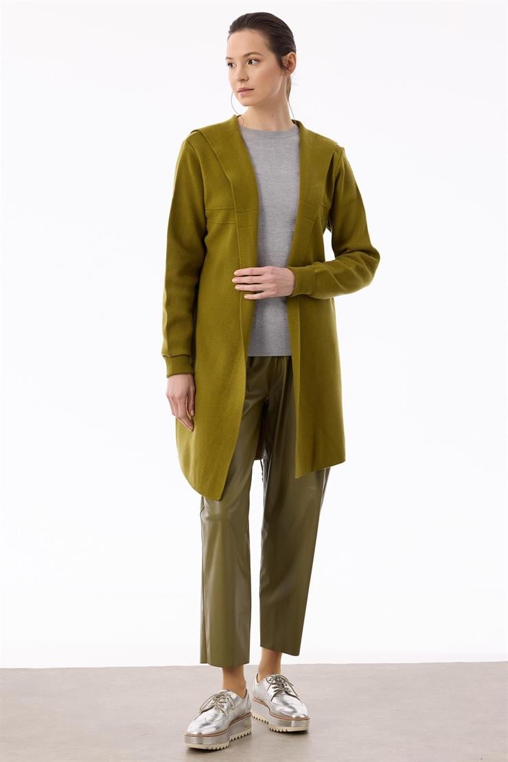 Kapüşonlu Triko Hırka LIME