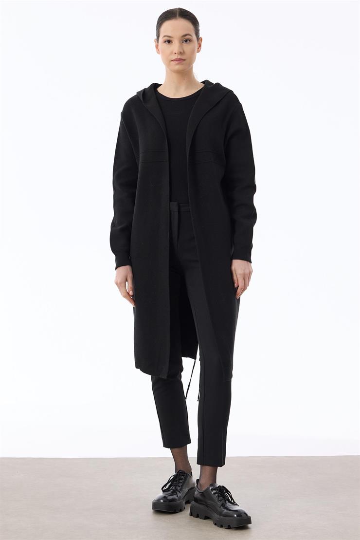 Kapüşonlu Triko Hırka SİYAH