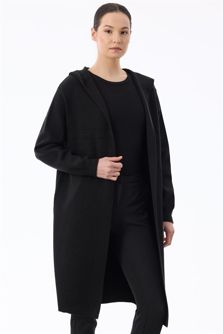 Kapüşonlu Triko Hırka SİYAH