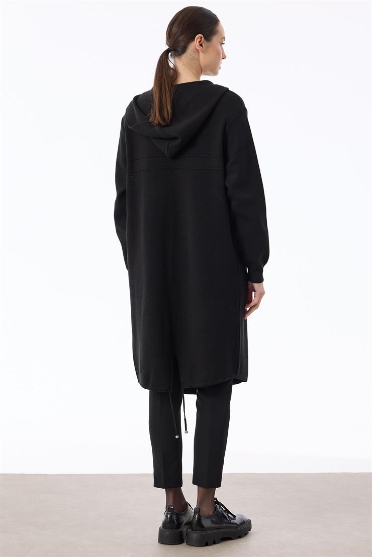 Kapüşonlu Triko Hırka SİYAH