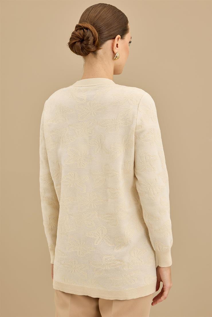 Kelebek Sim Jakarlı Triko Hırka BEJ