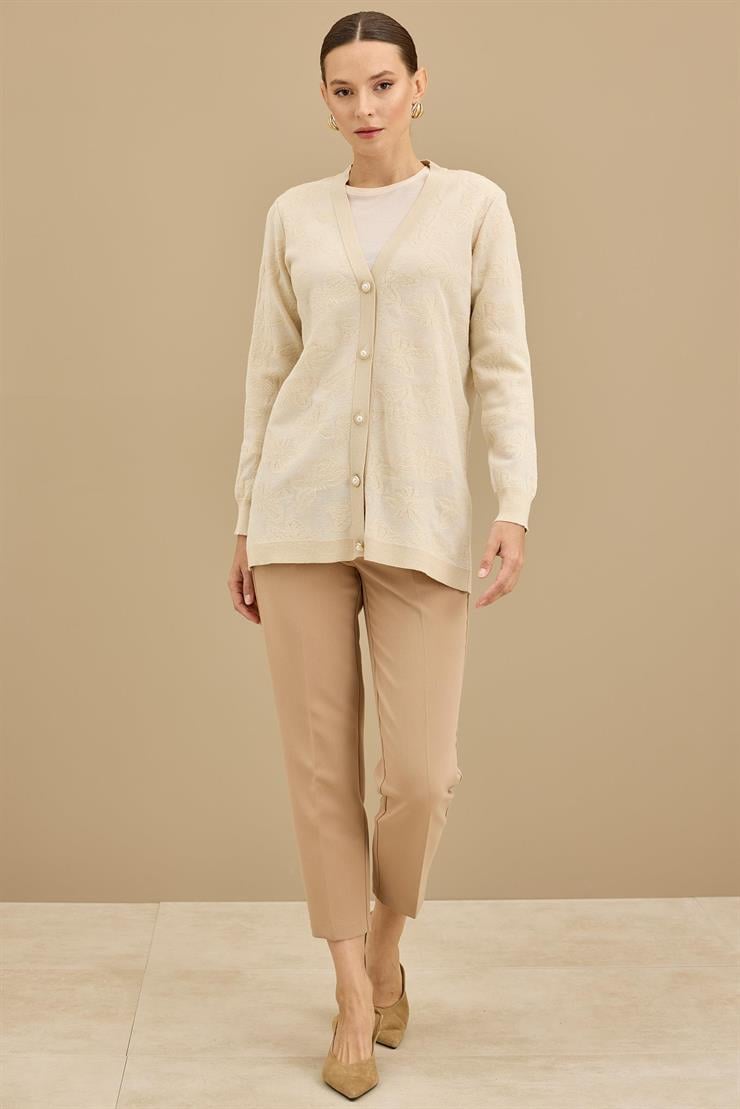 Kelebek Sim Jakarlı Triko Hırka BEJ