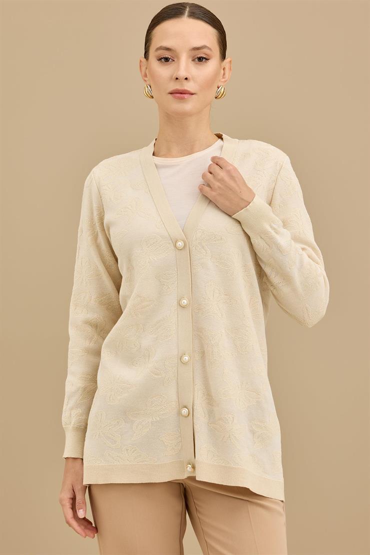 Kelebek Sim Jakarlı Triko Hırka BEJ