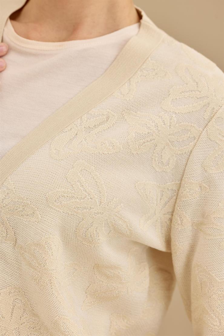 Kelebek Sim Jakarlı Triko Hırka BEJ