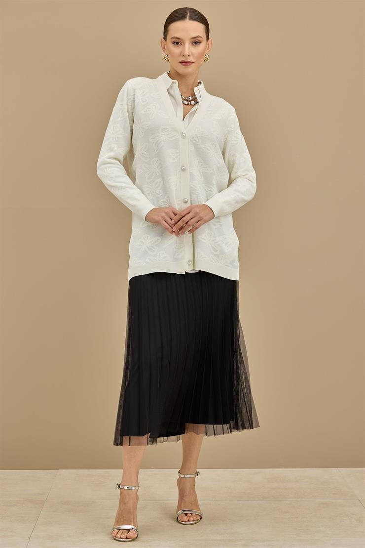 Kelebek Sim Jakarlı Triko Hırka EKRU