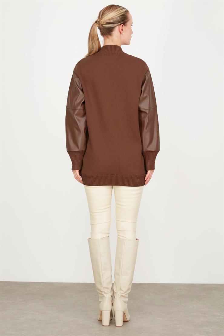 Kolları Deri Garnili Triko Bomber Ceket KAHVE