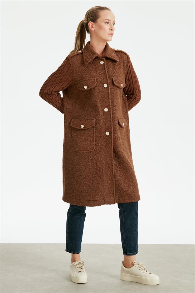 Kolları Saç Örgülü Kaban KAHVE