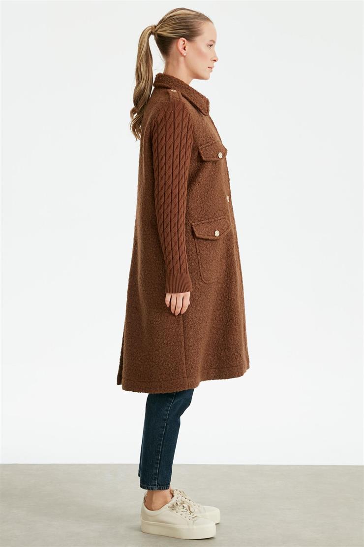 Kolları Saç Örgülü Kaban KAHVE