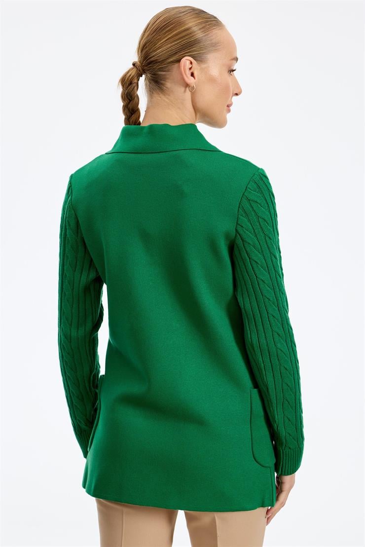 Kolları Saç Örgülü Triko Blazer Ceket BENETTON YEŞİLİ
