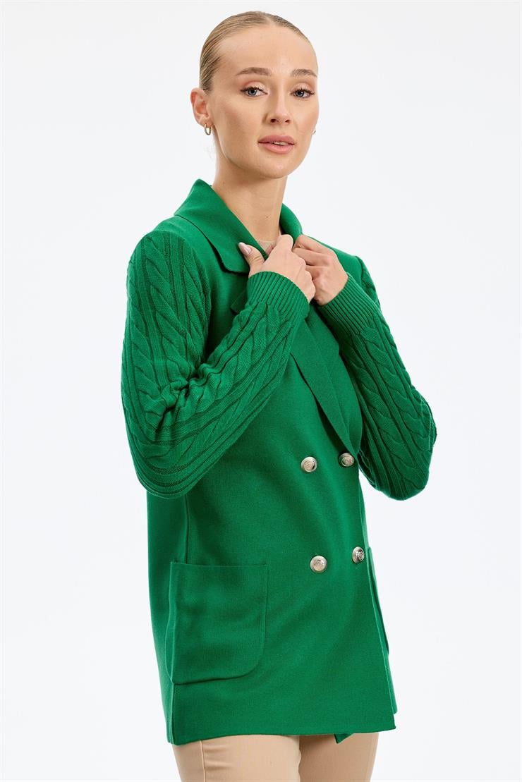 Kolları Saç Örgülü Triko Blazer Ceket BENETTON YEŞİLİ