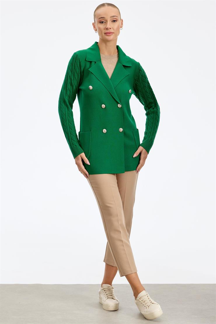 Kolları Saç Örgülü Triko Blazer Ceket BENETTON YEŞİLİ