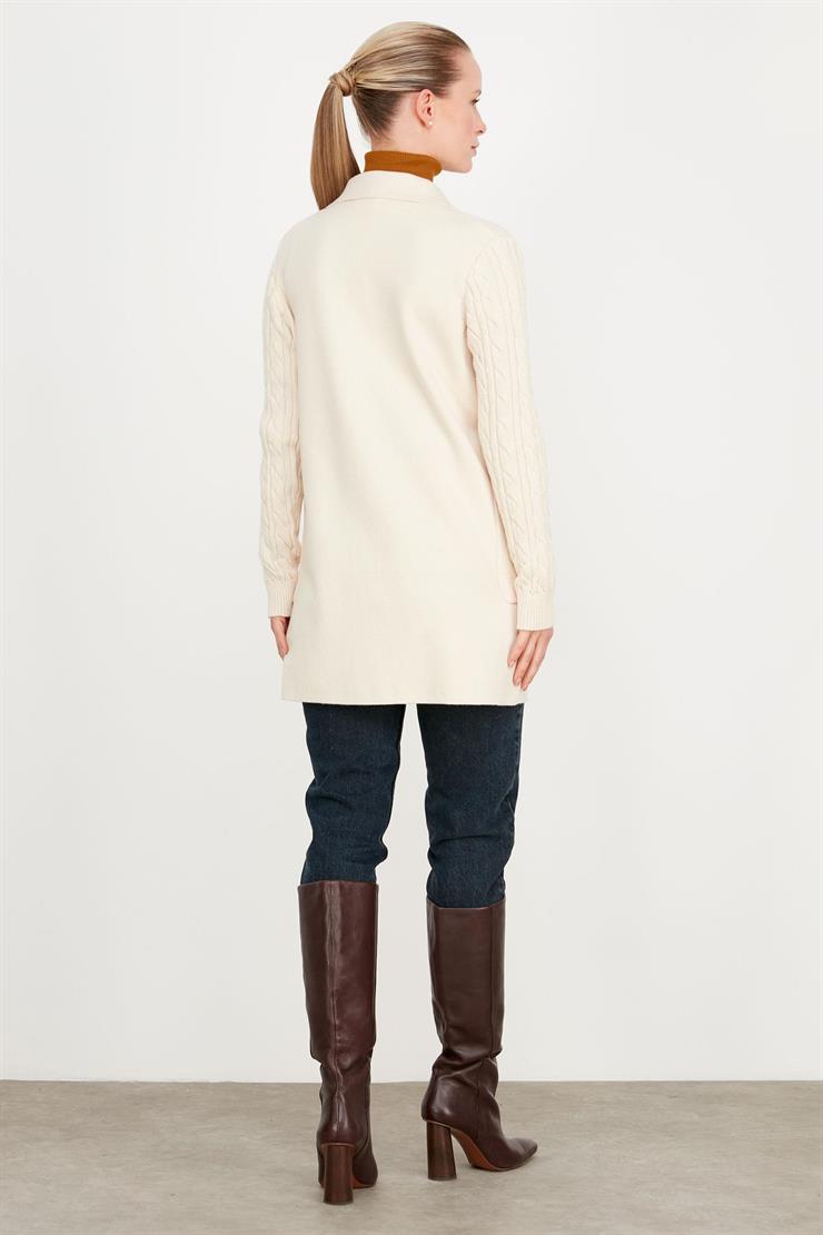 Kolları Saç Örgülü Triko Blazer Ceket EKRU