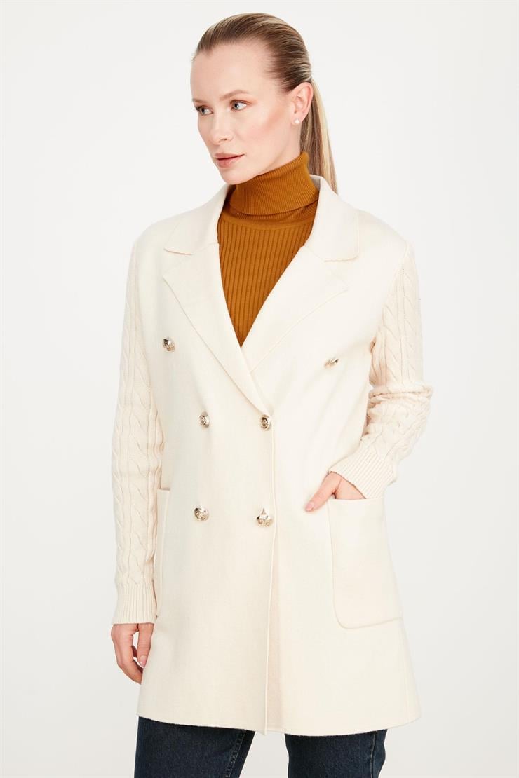 Kolları Saç Örgülü Triko Blazer Ceket EKRU