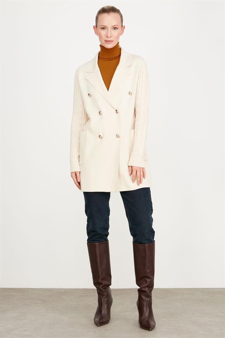 Kolları Saç Örgülü Triko Blazer Ceket EKRU