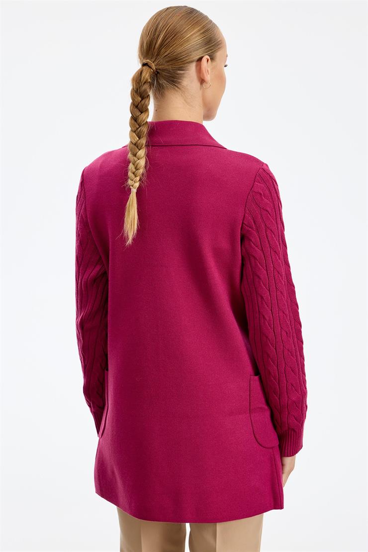Kolları Saç Örgülü Triko Blazer Ceket FUŞYA