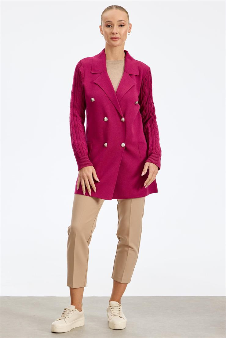 Kolları Saç Örgülü Triko Blazer Ceket FUŞYA