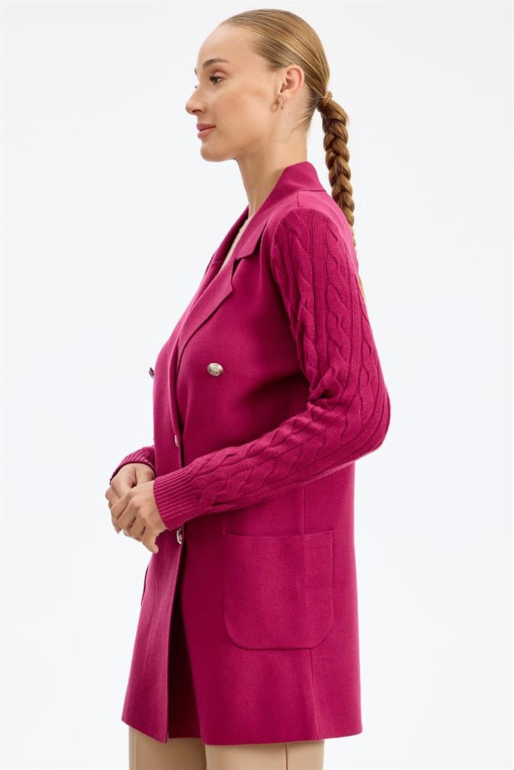 Kolları Saç Örgülü Triko Blazer Ceket FUŞYA