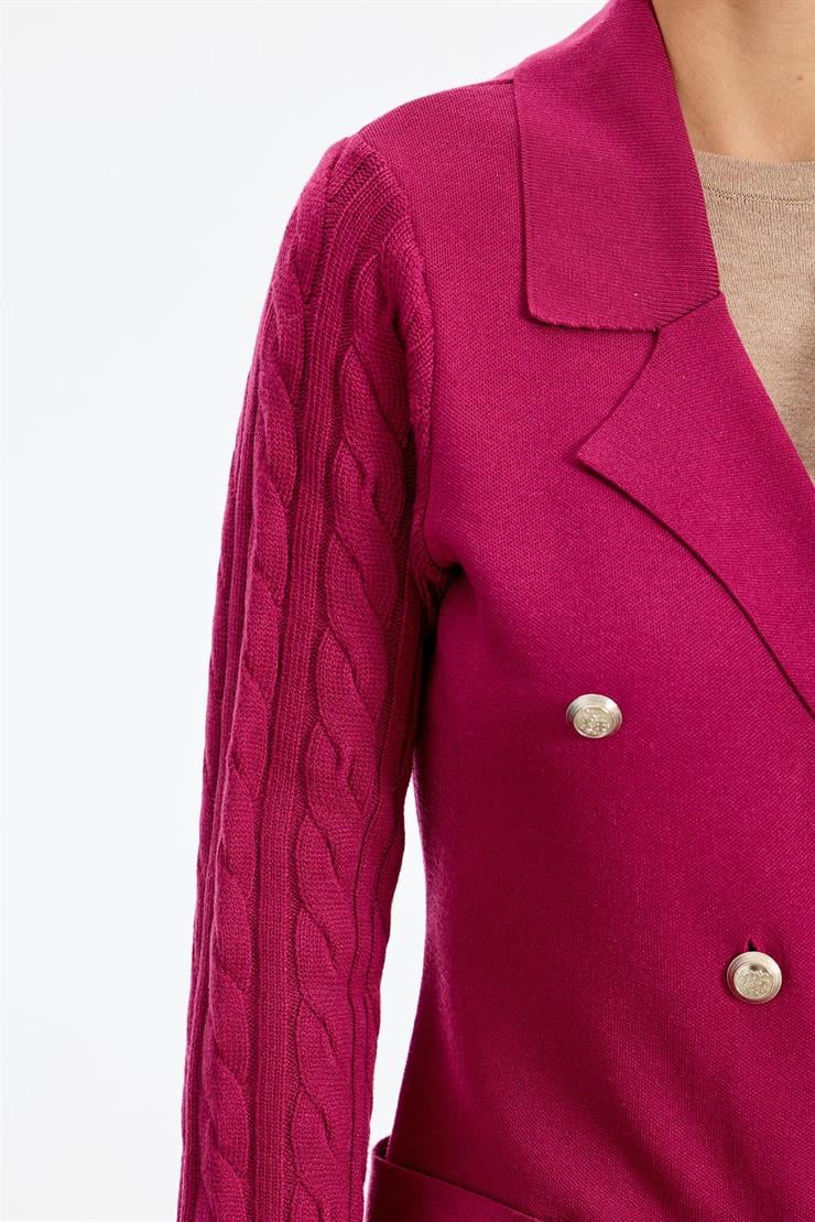 Kolları Saç Örgülü Triko Blazer Ceket FUŞYA