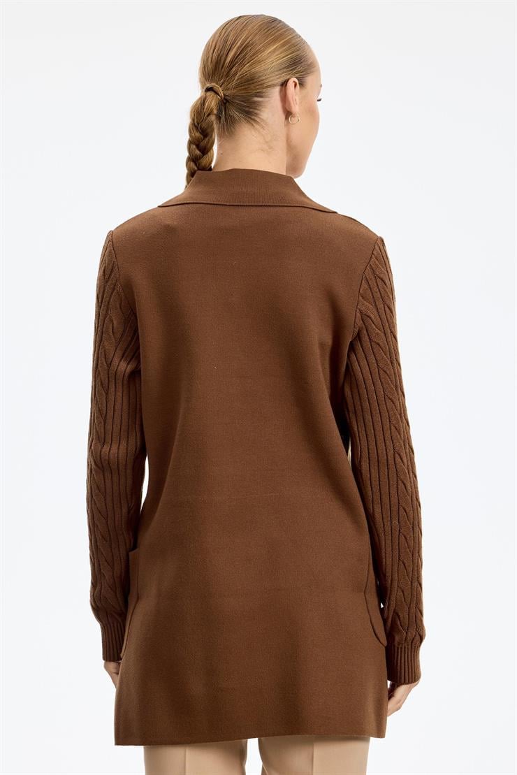 Kolları Saç Örgülü Triko Blazer Ceket KAHVE