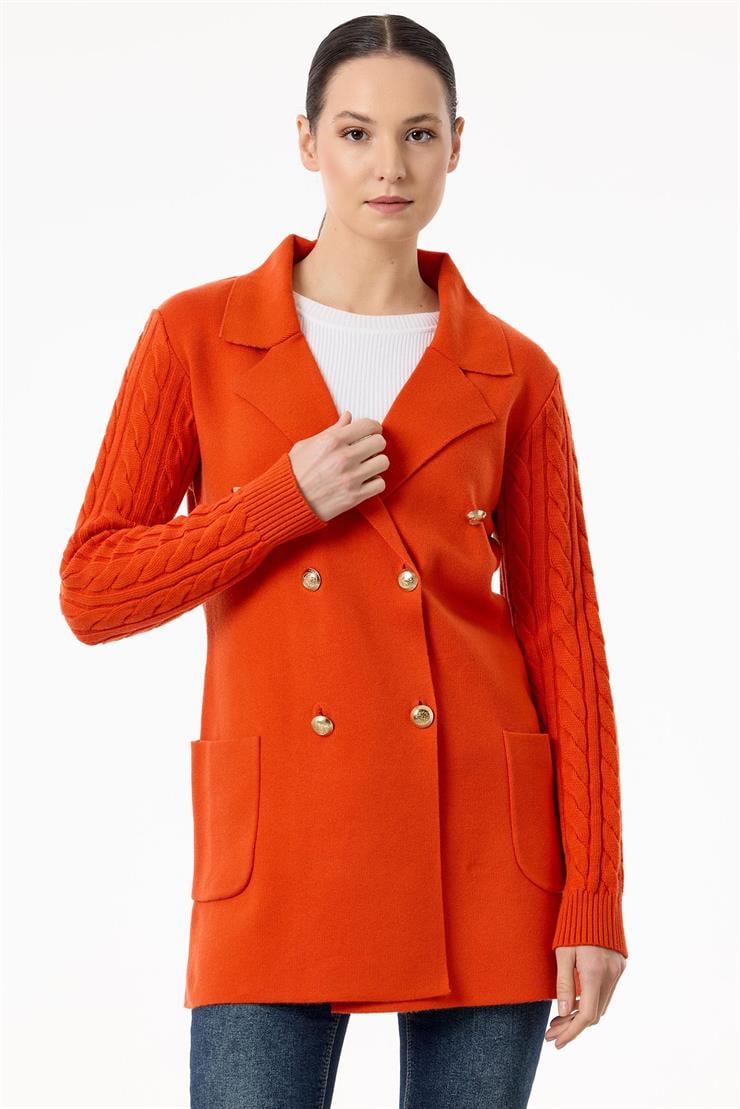 Kolları Saç Örgülü Triko Blazer Ceket ORANJ