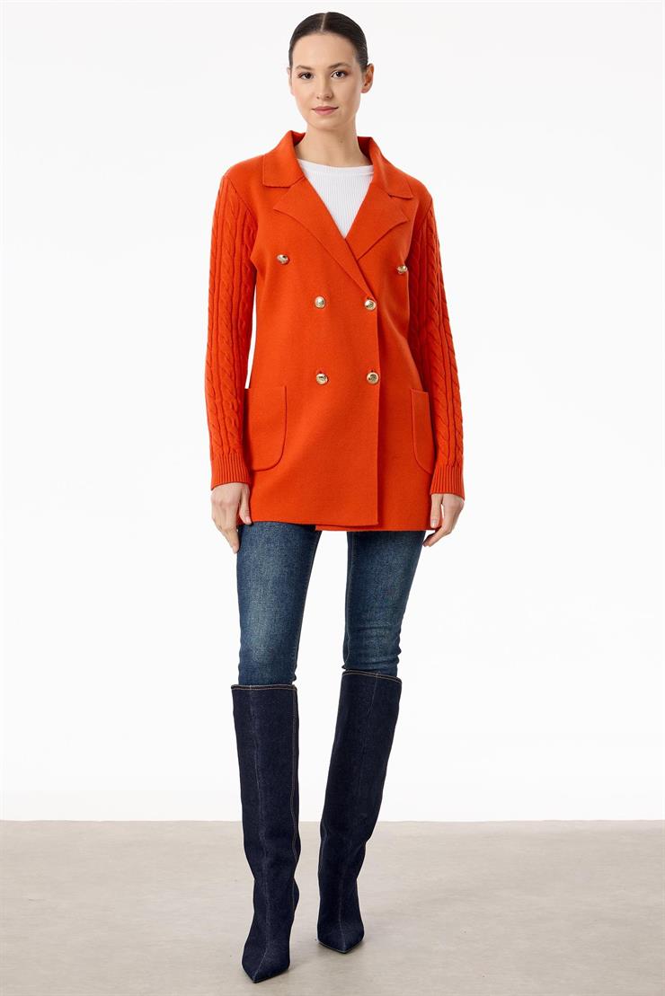 Kolları Saç Örgülü Triko Blazer Ceket ORANJ