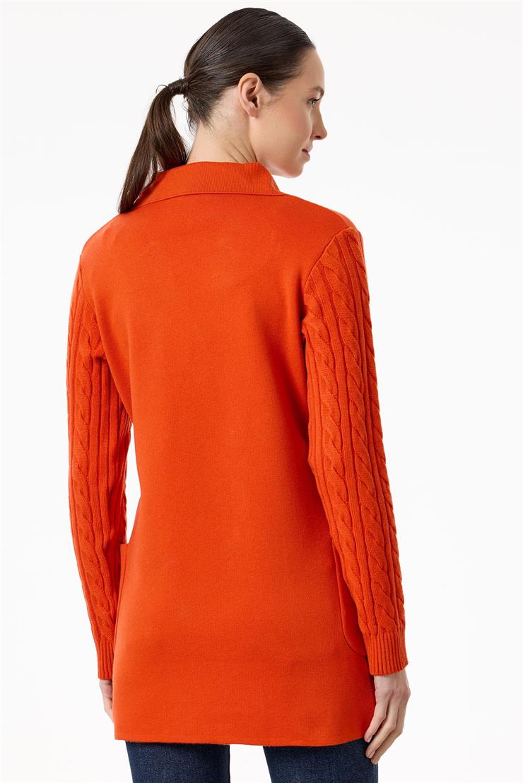 Kolları Saç Örgülü Triko Blazer Ceket ORANJ