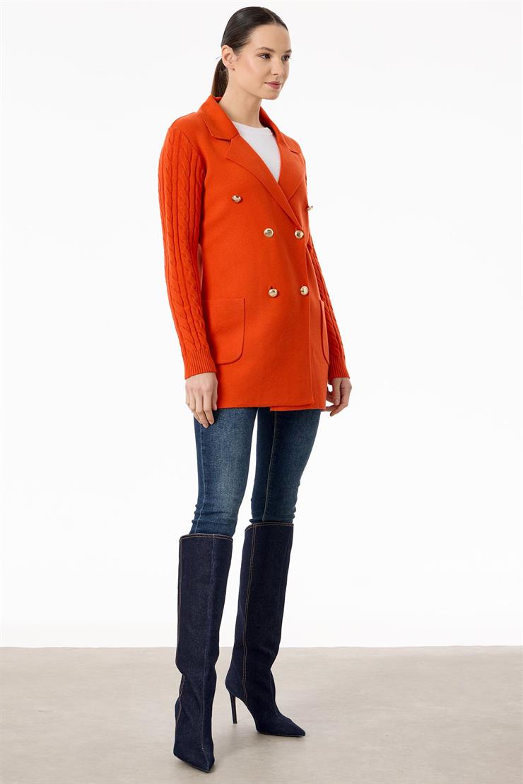 Kolları Saç Örgülü Triko Blazer Ceket ORANJ