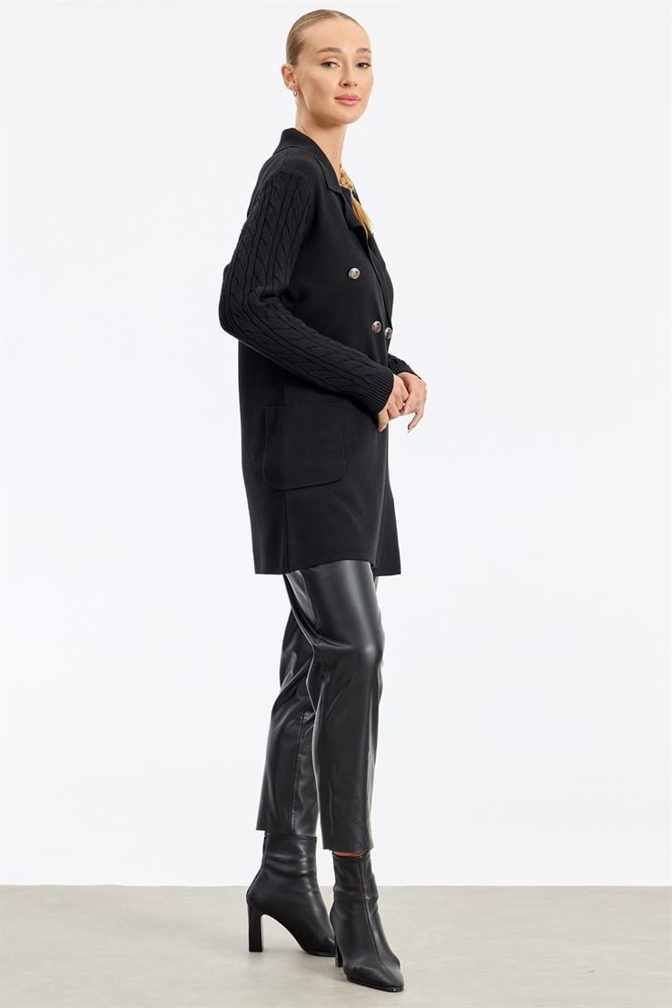 Kolları Saç Örgülü Triko Blazer Ceket SİYAH