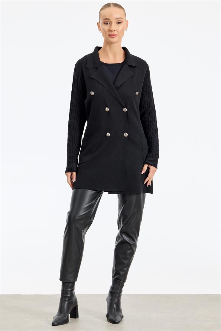 Kolları Saç Örgülü Triko Blazer Ceket SİYAH