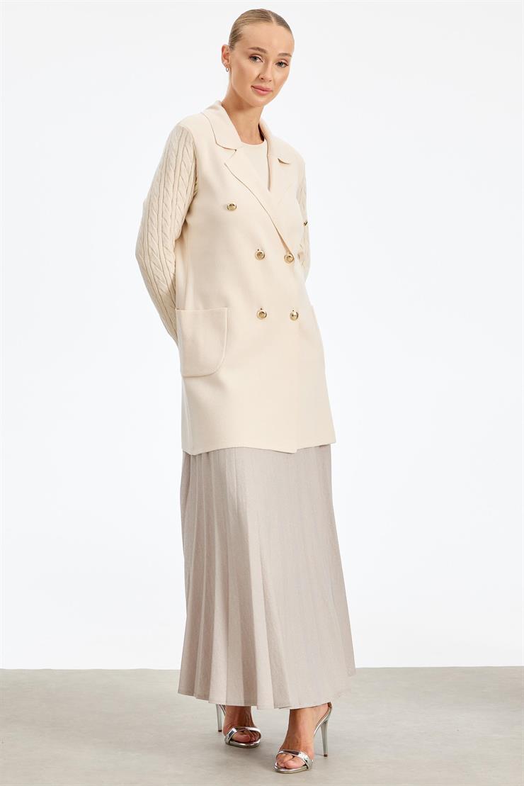 Kolları Saç Örgülü Triko Blazer Ceket VANİLYA