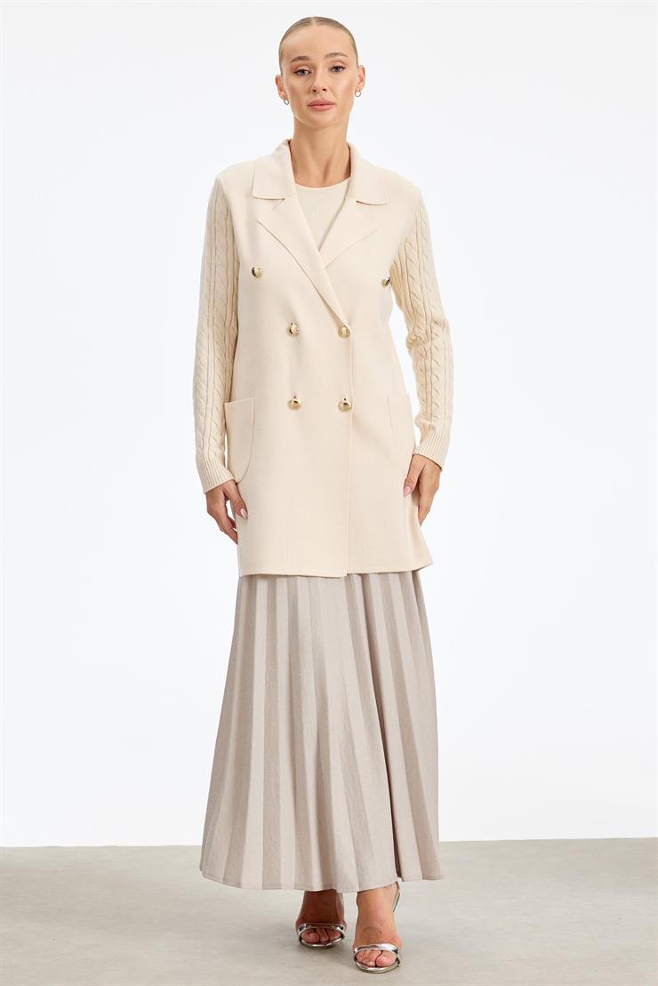 Kolları Saç Örgülü Triko Blazer Ceket VANİLYA
