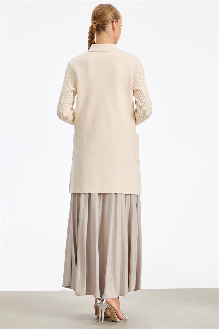 Kolları Saç Örgülü Triko Blazer Ceket VANİLYA