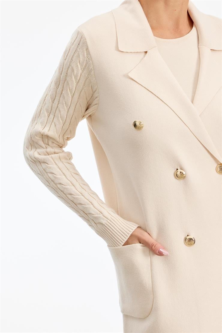 Kolları Saç Örgülü Triko Blazer Ceket VANİLYA