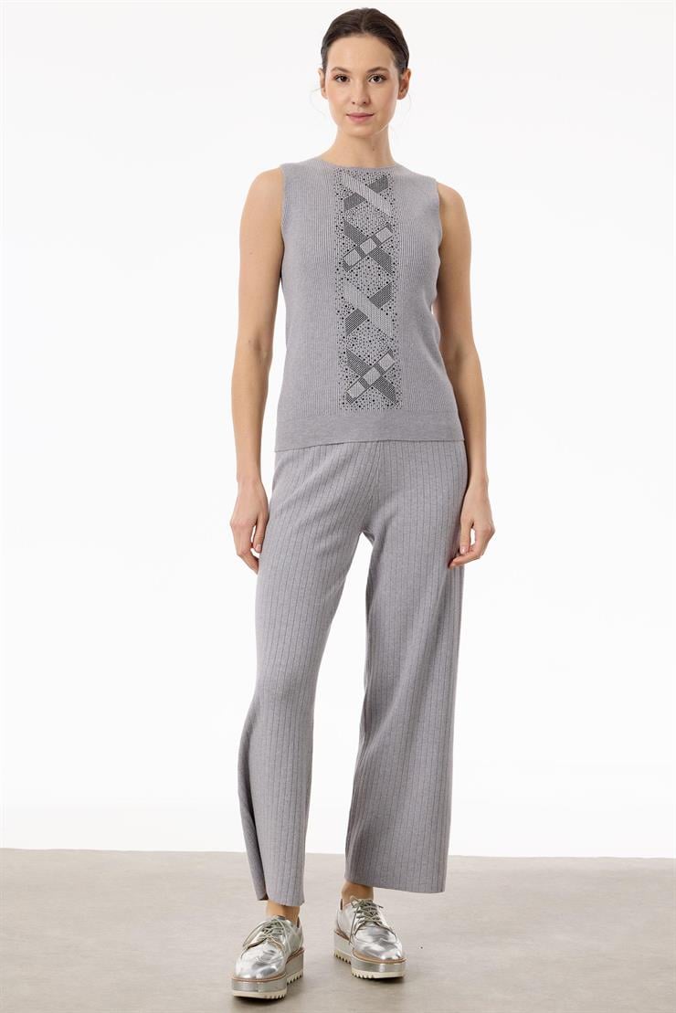 Kolları Taşlı 3lü Triko Takım GRİ