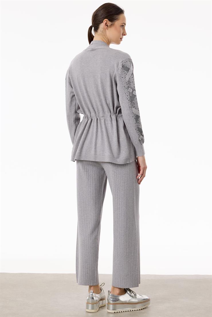 Kolları Taşlı 3lü Triko Takım GRİ