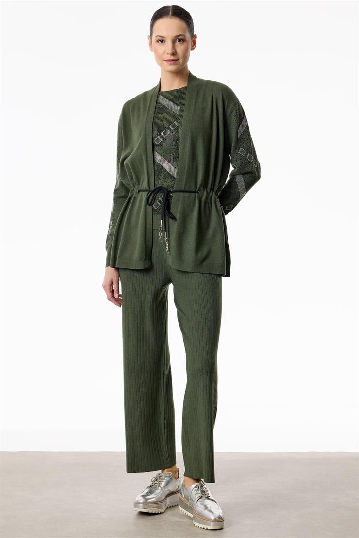 Kolları Taşlı 3lü Triko Takım YEŞİL