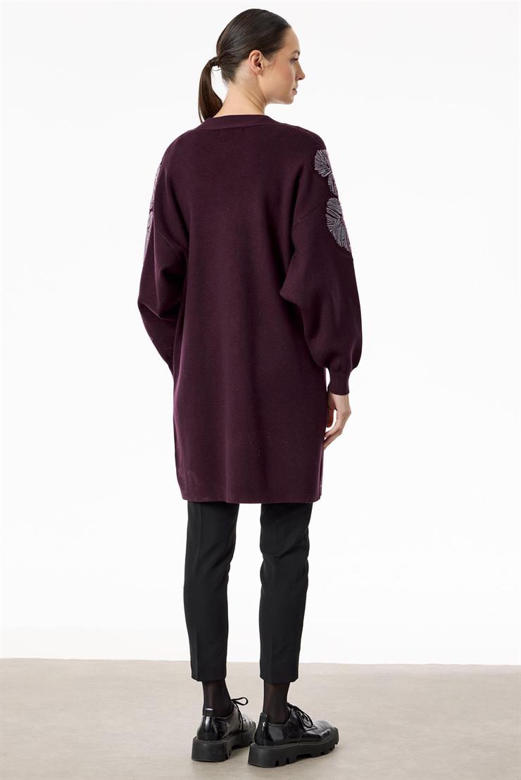 Kolları Yaprak İşlemeli Triko Hırka KIRMIZI