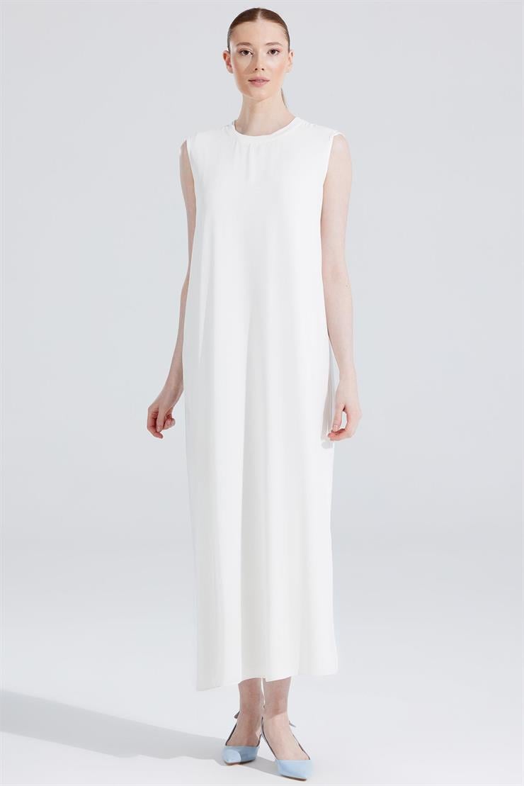 Kolsuz Sıfır Yakalı Elbise BEYAZ