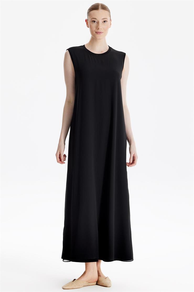 Kolsuz Sıfır Yakalı Elbise SİYAH