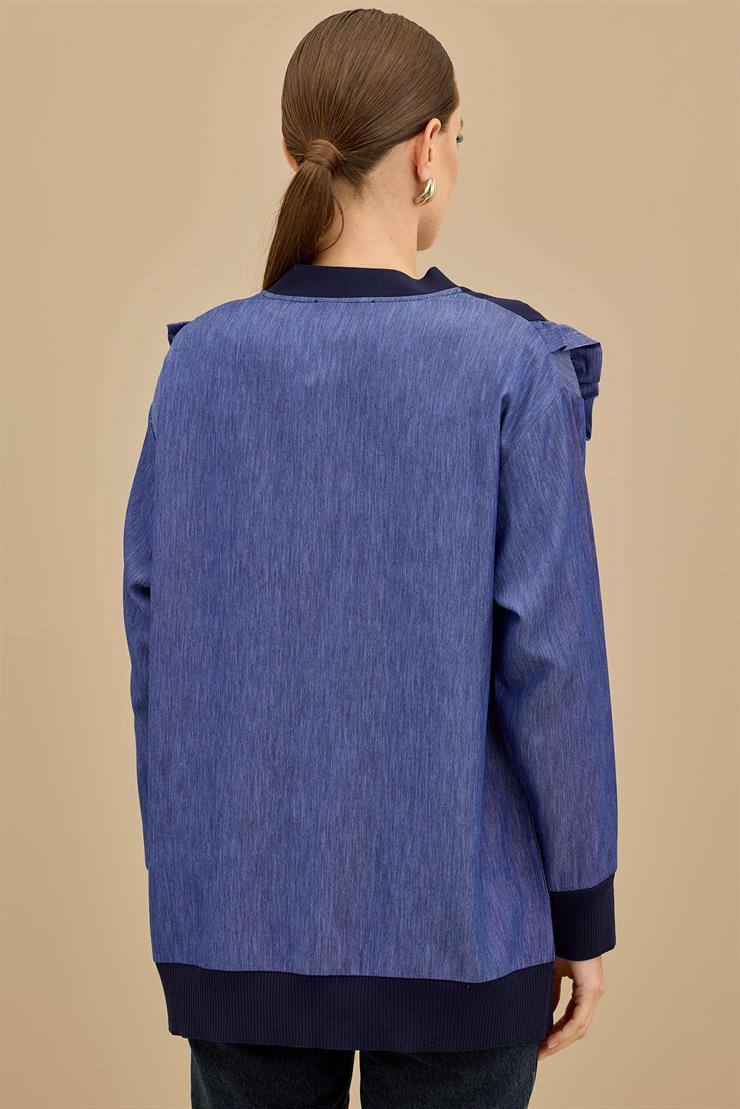 Kolu Kot Detaylı Triko Kombinli Hırka LACİVERT