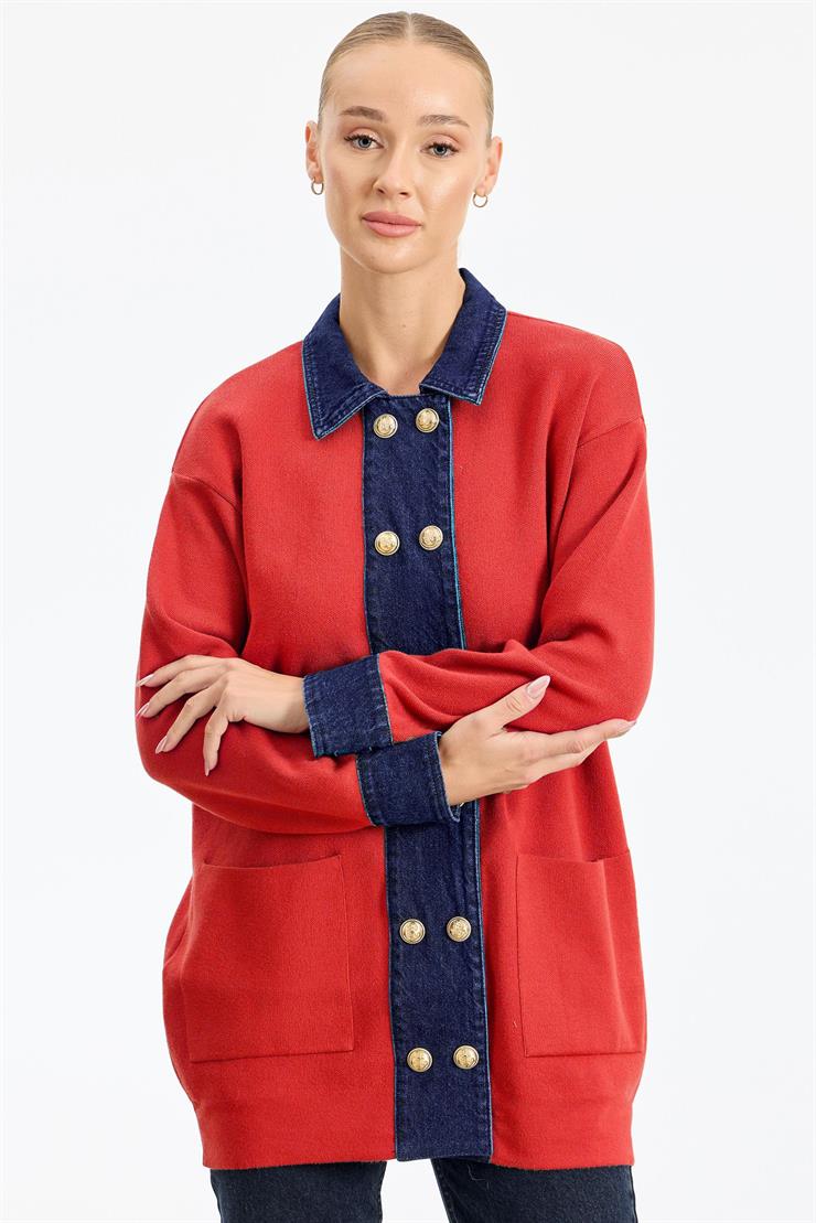 Kot Kombinli Triko Hırka KIRMIZI.S