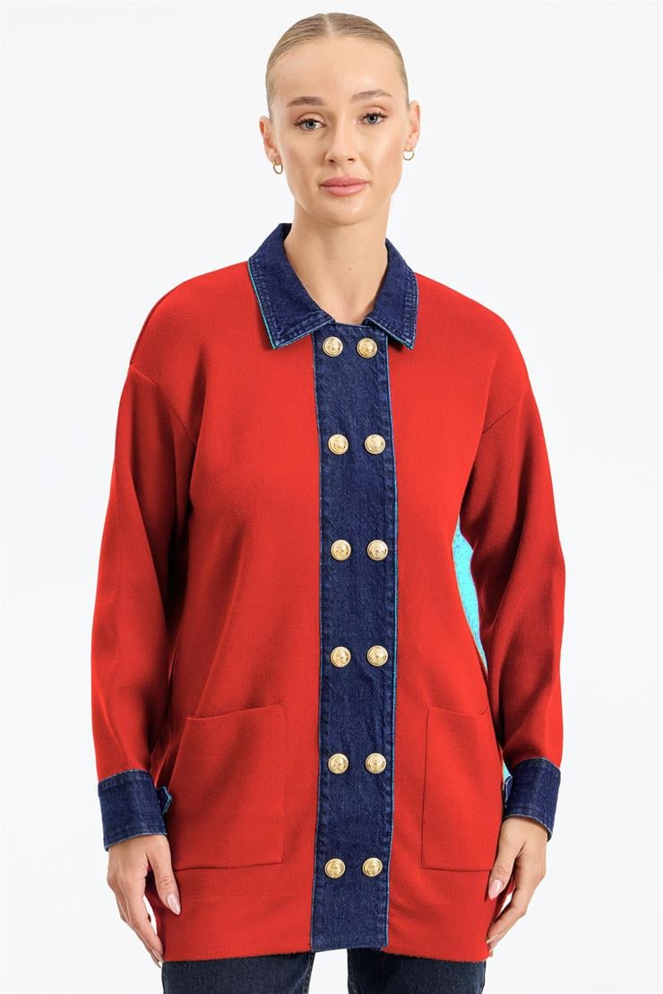 Kot Kombinli Triko Hırka KIRMIZI.S