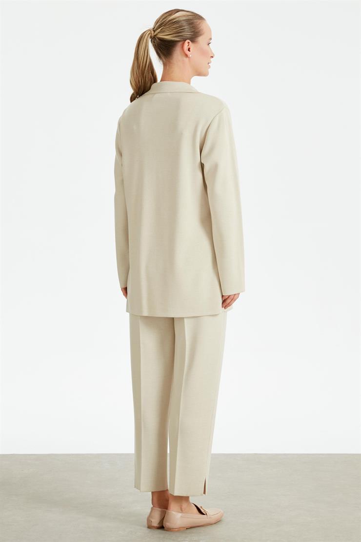 Kruvaze Ceket Pantolon Triko Takım BEJ