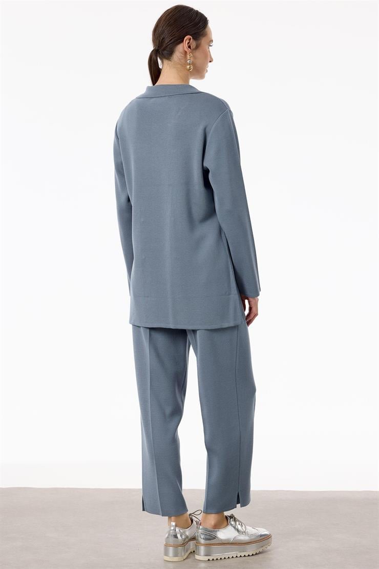Kruvaze Ceket Pantolon Triko Takım GRİ MAVİ