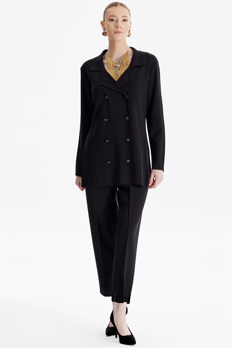 Kruvaze Ceket Pantolon Triko Takım SİYAH