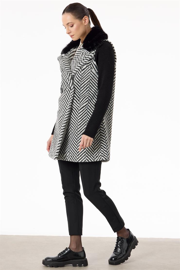 Kruvaze Çıtçıtlı Triko Kombinli Kaban SİYAH