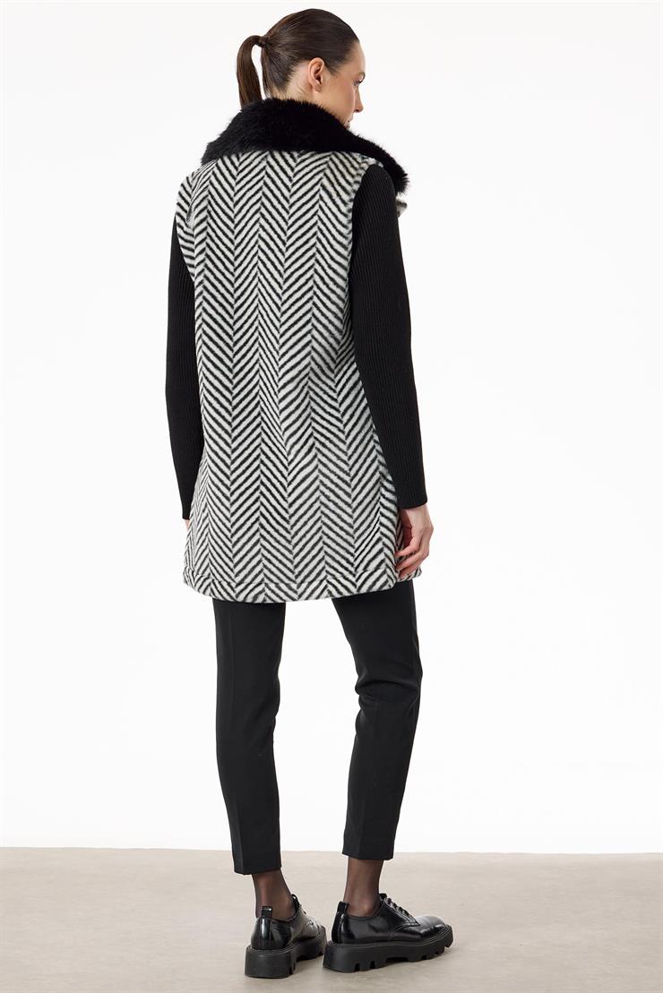 Kruvaze Çıtçıtlı Triko Kombinli Kaban SİYAH